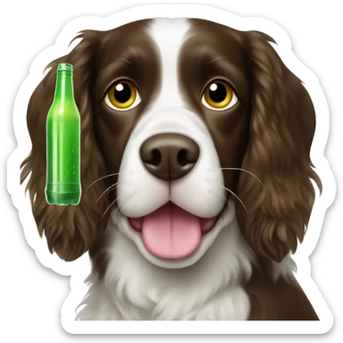Springer spaniel with a green drink sticker