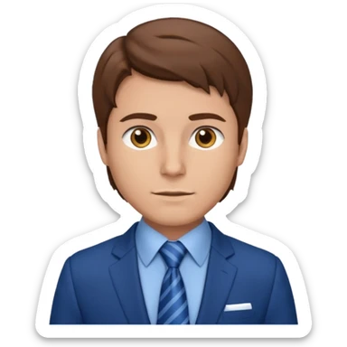 man with brown hair in blue suit sticker