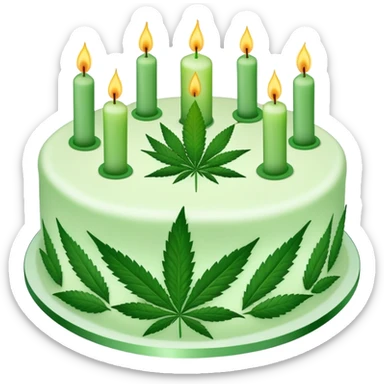 Birthday cake decorated with cannabis leaves and candles sticker