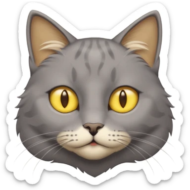 A gray cat with yellow eyes named max he is very cute and  he is a boy add text saying I made Maw an emoji sticker