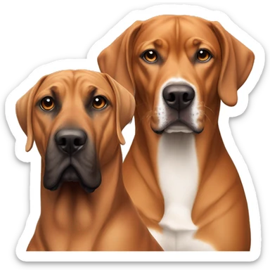 white male with long rainbow colored hair alongside a brown rhodesian ridgeback sticker
