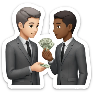 side profiles of two people exchanging money sticker