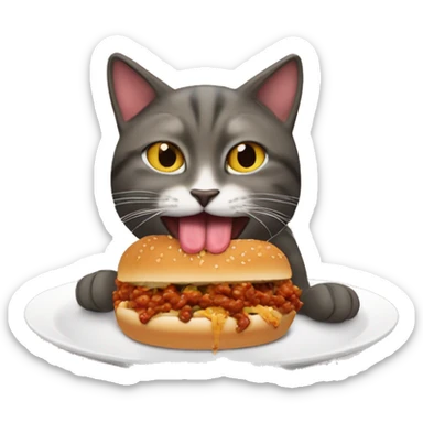 cat eating a sloppy Joe sticker