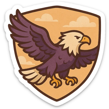 FC Arges soccer logo, dynamic eagle, purple and white colors, shield shape, bold modern sports branding sticker