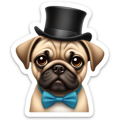 brown babycute pug with a tophat and a little bow tie   sticker