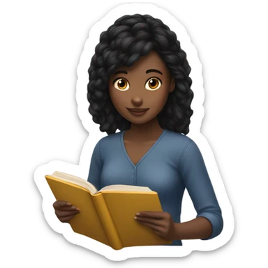 girl reading book black hair sticker