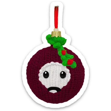 Wine red round knit Christmas ornament  sticker