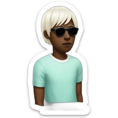 tyler the creator with a short white wig and dark sunglasses looking looking annoyed side view sticker
