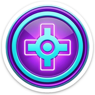 futuristic minimalistic glowing reload symbol, purple and cyan energy glow, dark background, clean modern design, 1:1 aspect ratio, no face sticker
