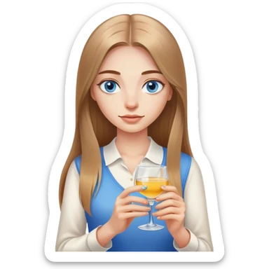girl, long light brown straight hair, blue eyes, holding tequila sticker
