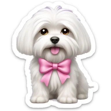 White fluffy Maltese dog with a pink bow  sticker