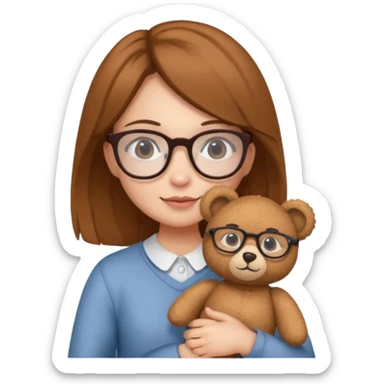  girl with single teddy bear she is wearing glasses sticker