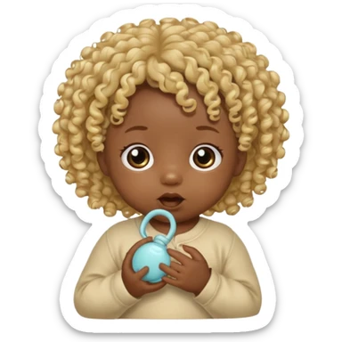 Black newborn, curly blonde tuft, pacifier sticker