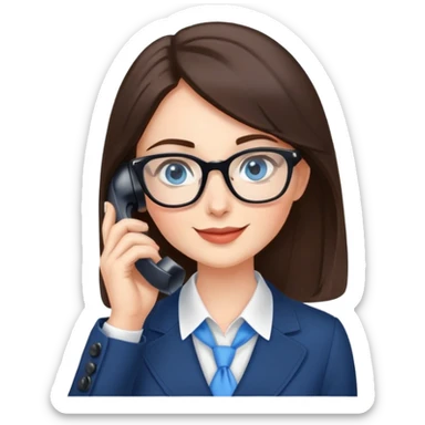 Elegant brunette office lady with glasses happy blue eyes talking on a phone  sticker