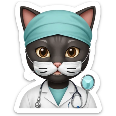 black doctor cat, surgeon mask sticker