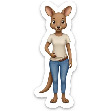 female kangaroo casual clothes jeans t-shirt upright friendly sticker