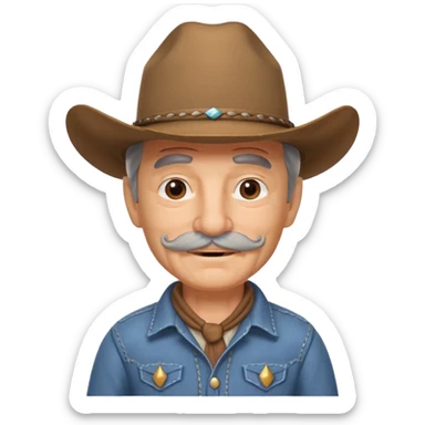 cute old cowboy portrait, head and shoulders only, cowboy hat, grey mustache, wrinkles, warm smile, western outfit, 3D cartoon, mobile game icon style, clean background, no text, no watermark
 sticker