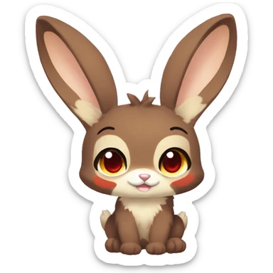 Cute, Chibi, Kemono-style, Anthro, Fur-Sona, Dark-Brown, Normal-type-Ground-type Tan-Rabbit-Fakémon with Dark-Red eyes, beige belly, beige paws, beige feet, beige freckles, full body sticker