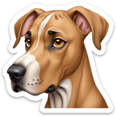 Cinematic Noble Fawn Great Dane Portrait Emoji, Poised and regal, with a towering, muscular build and a sleek, well-groomed solid fawn coat accented by subtle dark markings, deep-set soulful amber eyes, Simplified yet sharp and sophisticated features, highly detailed, glowing with a soft, dignified glow, high shine, intelligent and gentle, stylized with an air of majesty, focused and attentive, soft glowing outline, capturing the essence of a watchful and confident guardian, so majestic it feels as though it could stride out of the screen with effortless authority! sticker