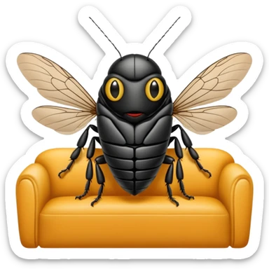 Black Cicada watching on a phone sit on a sofa  sticker