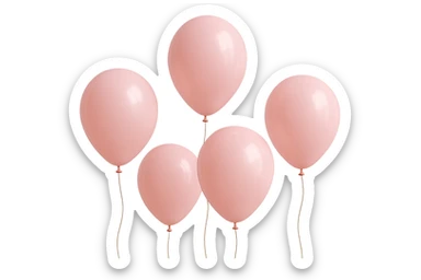 5 palloncini rosa fluttuano in aria isolati su sfondo bianco, iperrealistico 4k sticker