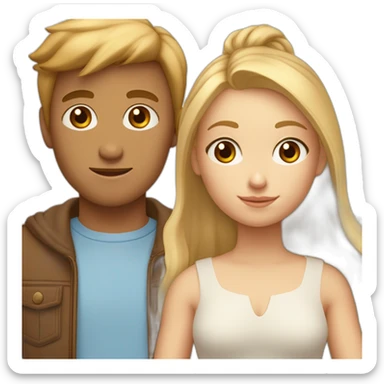Un couple adolescent avec une fille aux yeux bleus et aux cheveux blonds et un garçon à la peau blanche, avec les yeux marrons, les cheveux bruns sticker