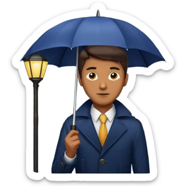 Man with umbrella + streetlight reflection, Midnight Wanderer. sticker