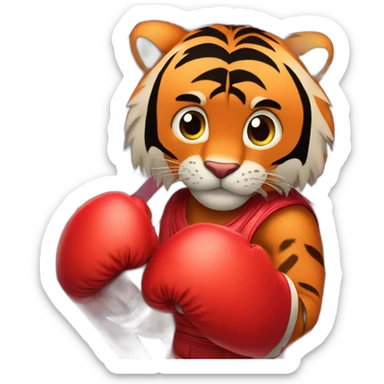 Red fur Tiger wearing boxing gloves  sticker