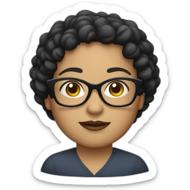 light-skinned woman with short black curly hair and big white glasses sticker