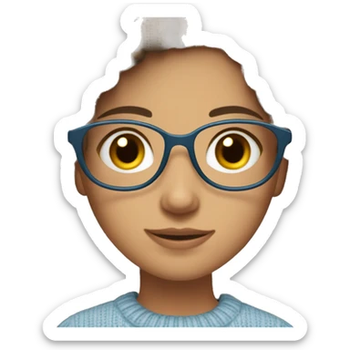 hispanic girl, long brown hair, brown eyes, full body, glasses, young, light blue winter sweater sticker