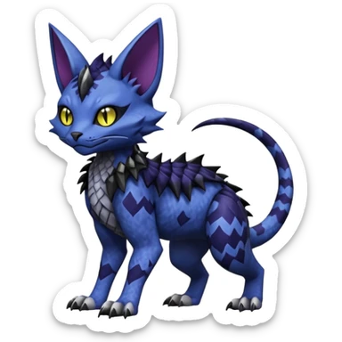 midnight blue-gray-black, scaley scaly batty feline-like quadrupedal digitigrade furry feral Bastet-Noibat-Gatomon-Garchomp-Digimon-Fakémon-Pokémon-creature (full body) sticker