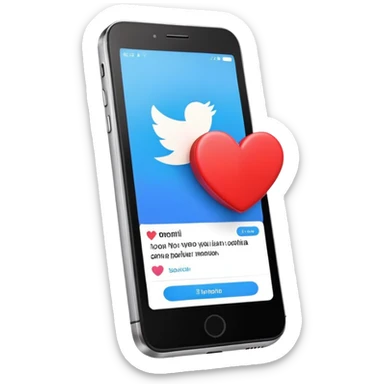  smartphone showing a colorful social media post with a heart and image icon sticker