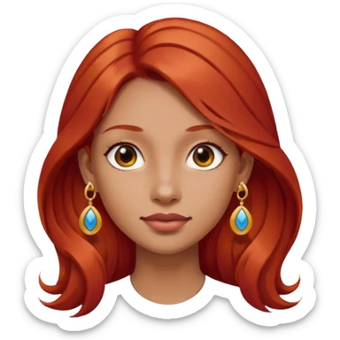 une personne joli, aved des cheveux long roux, des boucles d'oreilles de face dans un rond sticker