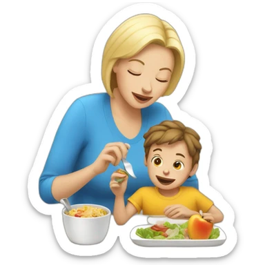 White Mommy with son eat lunch sticker
