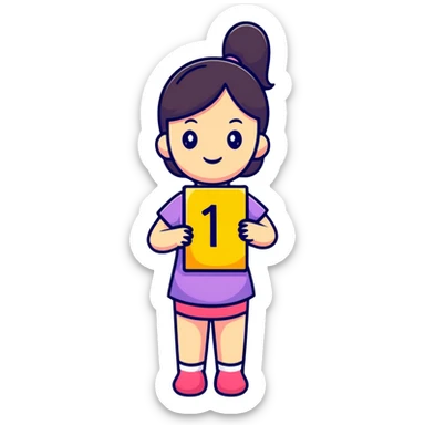 Girl holding number 1 sticker