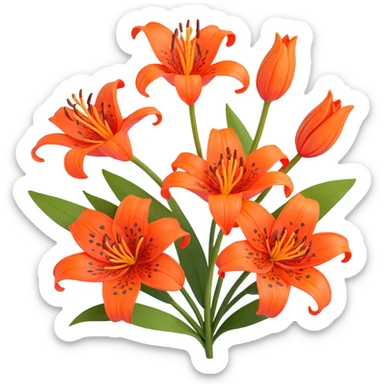 Traditional Japanese tiger lily (oniyuri) flower with elegant sumi-e inspired style, vibrant orange-red petals with black spots, delicate brush-like strokes, zen aesthetic sticker