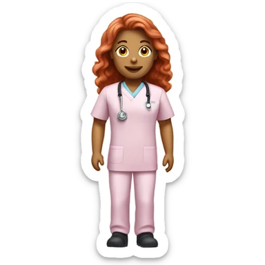  Long Red hair nurse in pink scrubs  sticker