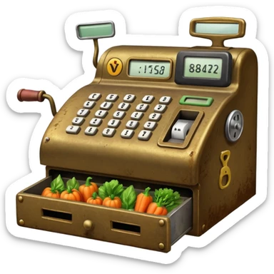 Cash register with symbol keys for vegetables at the front sticker