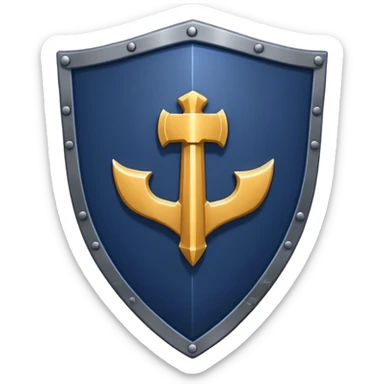 a navy blue shield with a large iron gauntlet crossing in front sticker