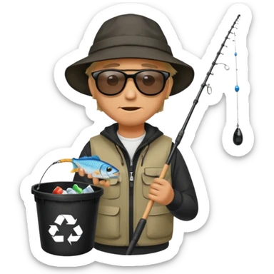 man fishing, caught trash bag on rod sticker