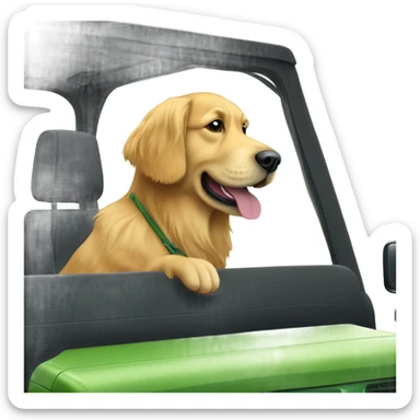Golden retriever driving a green jeep full sticker