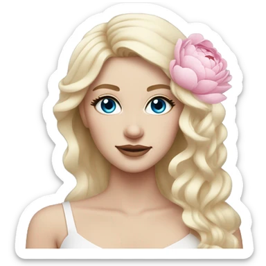 White bride with long light blonde hair and blue eyes with light pink peonies in hair white skin  sticker