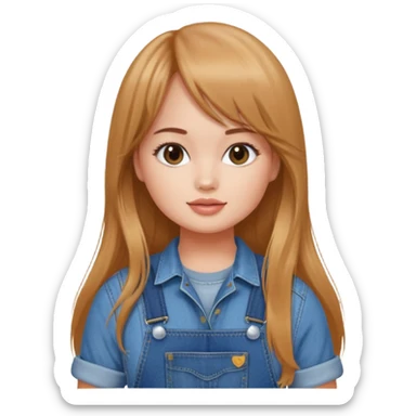 Debby Ryan (long hair with straight (not curtain) bangs) wearing overalls sticker