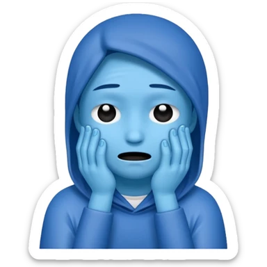 Among Us crewmate character showing sadness, simple and bold emoji style sticker