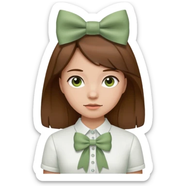 girl brown hair with sage green bow white shirt sticker