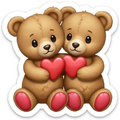 Teddy hugging another teddy with hearts sticker
