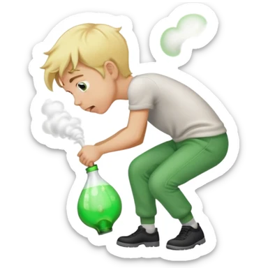 blonde boy bent over farting green gas from butt sticker