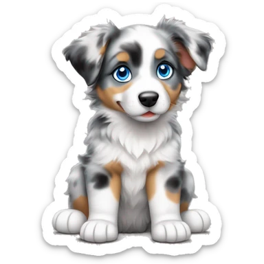 merle australian shepherd puppy with blue eyes paws at bottom  sticker