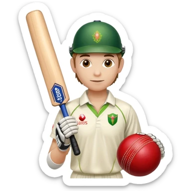 cricket player with all gear and cricket ball sticker