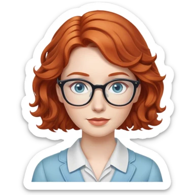 Redhead librarian with wavy hair, light blue eyes, and pale skin sticker